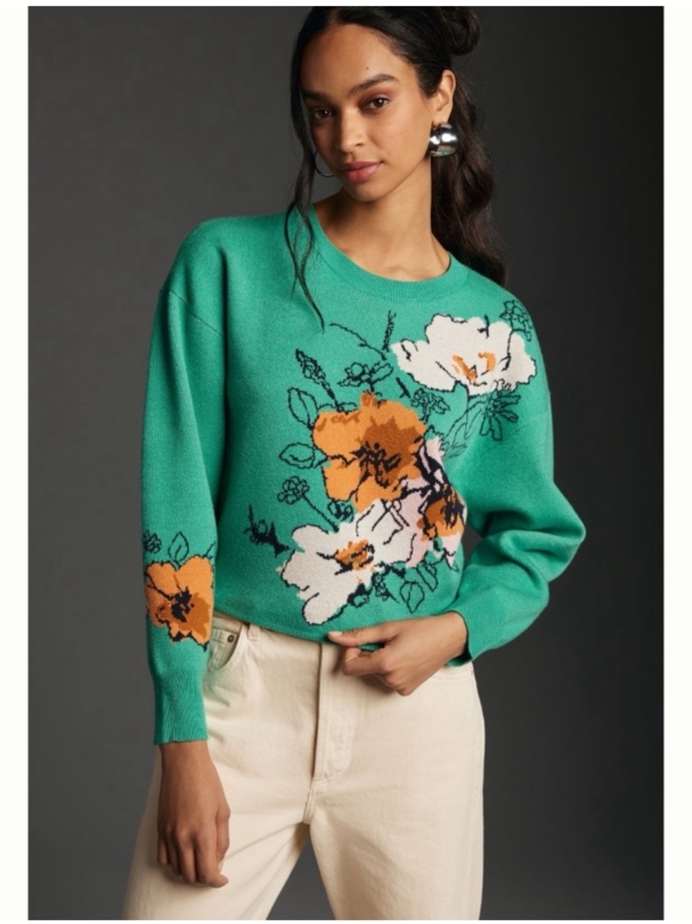 ANTHROPOLOGIE MAEVE Camryn Cropped Crewneck Sweater Green Size Small